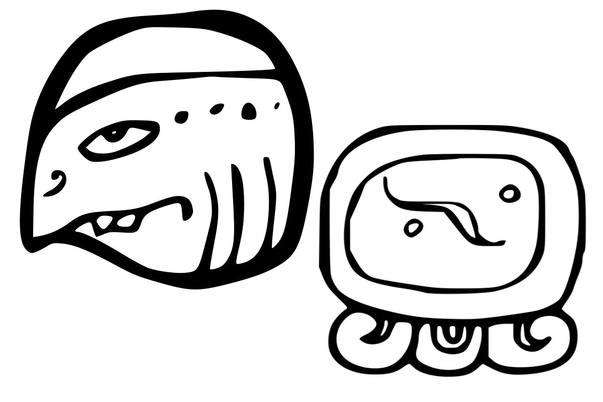 Maya glyph for Kimi, named Day 06 of the Tzolkin Maya calendar. Standard inscription form.